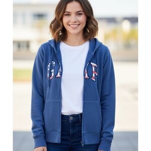 GAP Factory American Spellout Zip-up Hooded Sweatshirt Blue Size XL